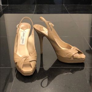 Jimmy Choo Beige Sandals 5 Inch Heels Slingback